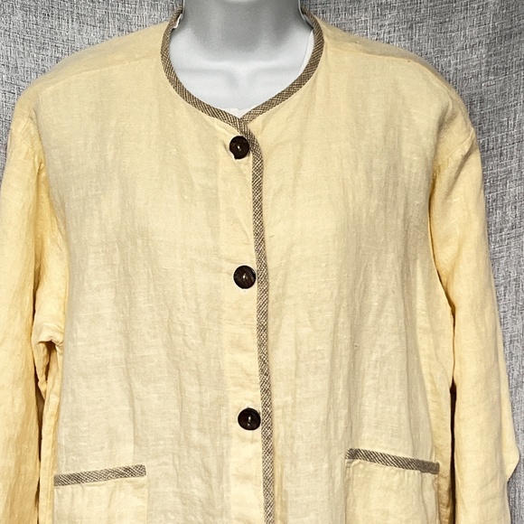 Aly Wear Shirt Jacket 100% Linen Size S Yellow Button Front Boxy Lagenlook USA - Picture 2 of 6